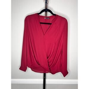 Krisa Revolve Port Red Long Sleeve Surplice Crepe Blouse Women’s Size Small NWT